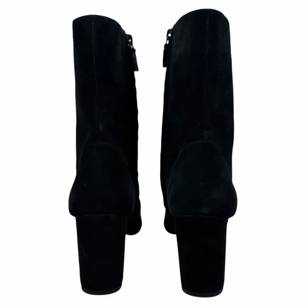 Stuart Weitzman Renegade Suede Block Heel Ankle Boots Black Size 11